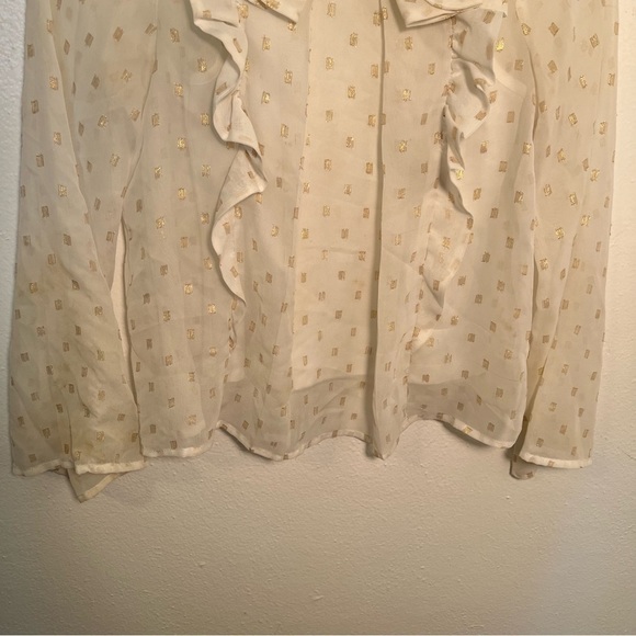 Copper Key Ruffle Blouse White Gold Metallic Squares - Picture 3 of 11